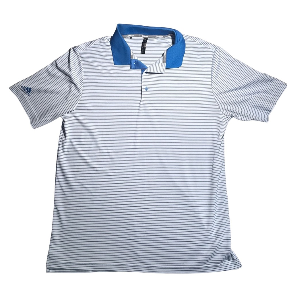 Adidas Golf Polo Shirt Blue Striped Short Sleeve Performance Sportswear Mens XL